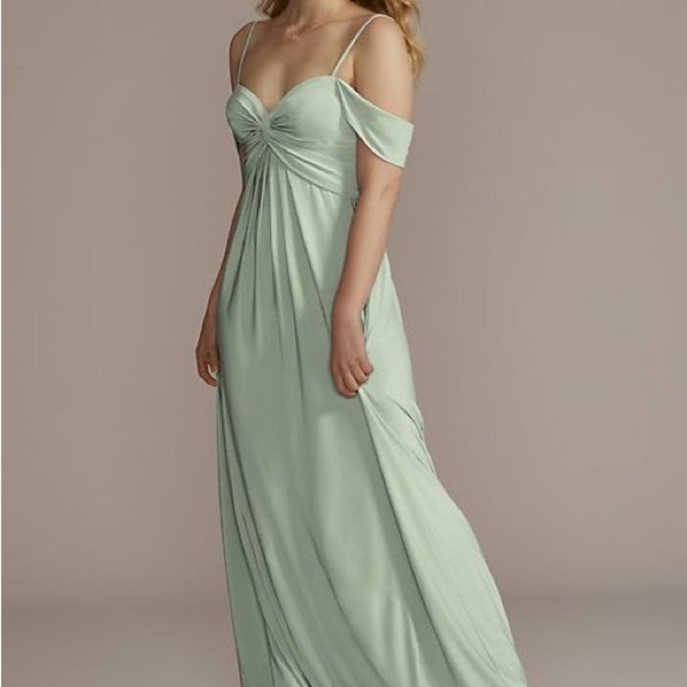 Davids bridal dusty sage jersey twist knot empire waist bridesmaid dress